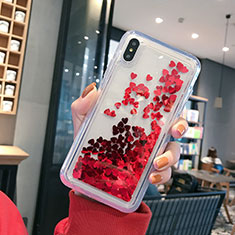 Coque Ultra Fine TPU Souple Housse Etui Transparente Fleurs T14 pour Apple iPhone X Rouge