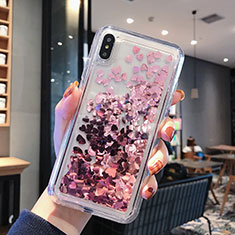 Coque Ultra Fine TPU Souple Housse Etui Transparente Fleurs T14 pour Apple iPhone Xs Max Or Rose
