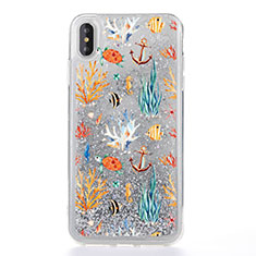 Coque Ultra Fine TPU Souple Housse Etui Transparente Fleurs T17 pour Apple iPhone Xs Blanc