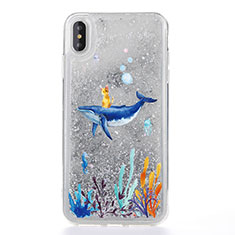 Coque Ultra Fine TPU Souple Housse Etui Transparente Fleurs T17 pour Apple iPhone Xs Bleu