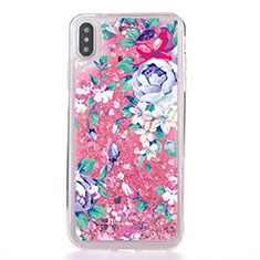 Coque Ultra Fine TPU Souple Housse Etui Transparente Fleurs T18 pour Apple iPhone X Or Rose