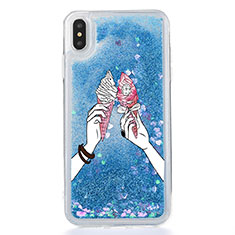 Coque Ultra Fine TPU Souple Housse Etui Transparente Fleurs T20 pour Apple iPhone Xs Max Bleu