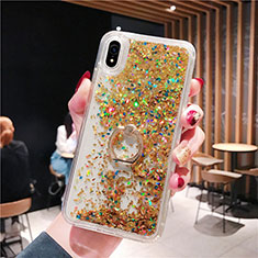 Coque Ultra Fine TPU Souple Housse Etui Transparente Fleurs T25 pour Apple iPhone XR Or