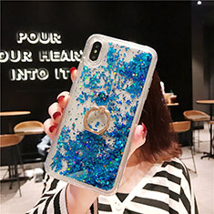 Coque Ultra Fine TPU Souple Housse Etui Transparente Fleurs T25 pour Apple iPhone Xs Bleu