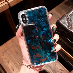 Coque Ultra Fine TPU Souple Housse Etui Transparente Fleurs T26 pour Apple iPhone X Bleu