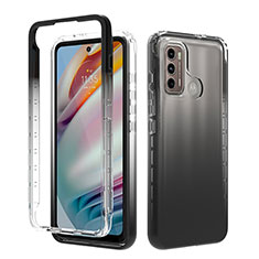 Coque Ultra Fine Transparente Souple Housse Etui 360 Degres Avant et Arriere Degrade pour Motorola Moto G60 Noir