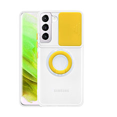 Coque Ultra Slim Silicone Souple Housse Etui Transparente avec Support Bague Anneau A01 pour Samsung Galaxy S21 5G Jaune