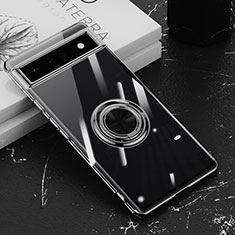 Coque Ultra Slim Silicone Souple Housse Etui Transparente avec Support Bague Anneau Aimante Magnetique AN1 pour Google Pixel 6a 5G Noir