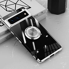 Coque Ultra Slim Silicone Souple Housse Etui Transparente avec Support Bague Anneau Aimante Magnetique AN1 pour Google Pixel 7 5G Argent