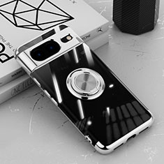 Coque Ultra Slim Silicone Souple Housse Etui Transparente avec Support Bague Anneau Aimante Magnetique AN1 pour Google Pixel 8 5G Argent