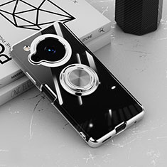 Coque Ultra Slim Silicone Souple Housse Etui Transparente avec Support Bague Anneau Aimante Magnetique AN1 pour Sharp Aquos R7 Argent