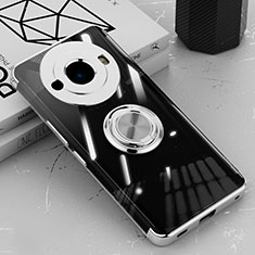 Coque Ultra Slim Silicone Souple Housse Etui Transparente avec Support Bague Anneau Aimante Magnetique AN1 pour Sharp Aquos R8 Pro Argent