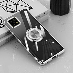 Coque Ultra Slim Silicone Souple Housse Etui Transparente avec Support Bague Anneau Aimante Magnetique AN1 pour Sharp Aquos Sense4 Argent