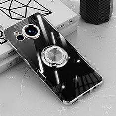 Coque Ultra Slim Silicone Souple Housse Etui Transparente avec Support Bague Anneau Aimante Magnetique AN1 pour Sharp Aquos Sense7 Argent