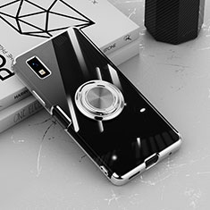 Coque Ultra Slim Silicone Souple Housse Etui Transparente avec Support Bague Anneau Aimante Magnetique AN1 pour Sharp Aquos wish2 Argent