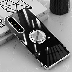 Coque Ultra Slim Silicone Souple Housse Etui Transparente avec Support Bague Anneau Aimante Magnetique AN1 pour Sony Xperia 1 V Argent