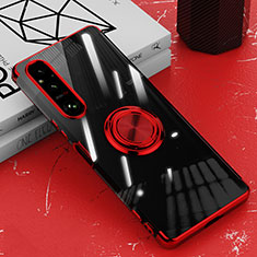 Coque Ultra Slim Silicone Souple Housse Etui Transparente avec Support Bague Anneau Aimante Magnetique AN1 pour Sony Xperia 1 V Rouge