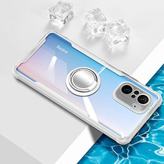 Coque Ultra Slim Silicone Souple Housse Etui Transparente avec Support Bague Anneau Aimante Magnetique BH1 pour Xiaomi Poco F3 5G Blanc