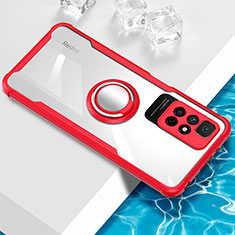 Coque Ultra Slim Silicone Souple Housse Etui Transparente avec Support Bague Anneau Aimante Magnetique BH1 pour Xiaomi Redmi 10 4G Rouge