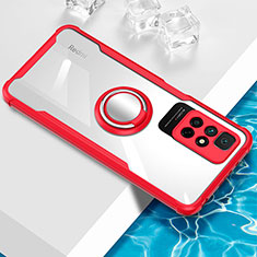 Coque Ultra Slim Silicone Souple Housse Etui Transparente avec Support Bague Anneau Aimante Magnetique BH1 pour Xiaomi Redmi Note 11 4G (2021) Rouge