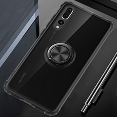 Coque Ultra Slim Silicone Souple Housse Etui Transparente avec Support Bague Anneau Aimante Magnetique C01 pour Huawei P20 Pro Noir