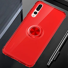 Coque Ultra Slim Silicone Souple Housse Etui Transparente avec Support Bague Anneau Aimante Magnetique C01 pour Huawei P20 Pro Rouge