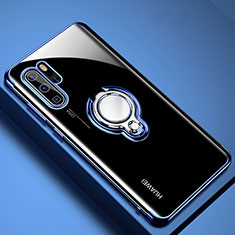 Coque Ultra Slim Silicone Souple Housse Etui Transparente avec Support Bague Anneau Aimante Magnetique C01 pour Huawei P30 Pro New Edition Bleu