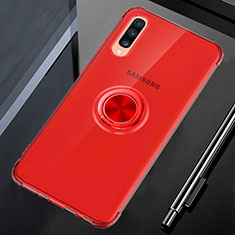 Coque Ultra Slim Silicone Souple Housse Etui Transparente avec Support Bague Anneau Aimante Magnetique C01 pour Samsung Galaxy A70S Rouge