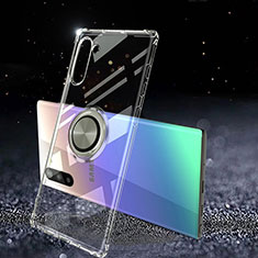 Coque Ultra Slim Silicone Souple Housse Etui Transparente avec Support Bague Anneau Aimante Magnetique C01 pour Samsung Galaxy Note 10 Clair