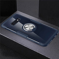 Coque Ultra Slim Silicone Souple Housse Etui Transparente avec Support Bague Anneau Aimante Magnetique C01 pour Samsung Galaxy S10e Bleu