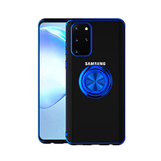 Coque Ultra Slim Silicone Souple Housse Etui Transparente avec Support Bague Anneau Aimante Magnetique C01 pour Samsung Galaxy S20 Plus Bleu