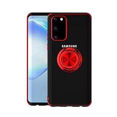 Coque Ultra Slim Silicone Souple Housse Etui Transparente avec Support Bague Anneau Aimante Magnetique C01 pour Samsung Galaxy S20 Rouge