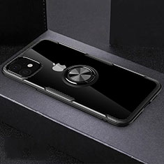 Coque Ultra Slim Silicone Souple Housse Etui Transparente avec Support Bague Anneau Aimante Magnetique C02 pour Apple iPhone 11 Noir