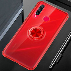 Coque Ultra Slim Silicone Souple Housse Etui Transparente avec Support Bague Anneau Aimante Magnetique C02 pour Huawei P30 Lite XL Rouge