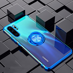 Coque Ultra Slim Silicone Souple Housse Etui Transparente avec Support Bague Anneau Aimante Magnetique C02 pour Huawei P30 Pro New Edition Bleu