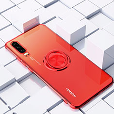 Coque Ultra Slim Silicone Souple Housse Etui Transparente avec Support Bague Anneau Aimante Magnetique C02 pour Huawei P30 Rouge