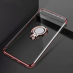 Coque Ultra Slim Silicone Souple Housse Etui Transparente avec Support Bague Anneau Aimante Magnetique C02 pour Oppo R15X Or Rose