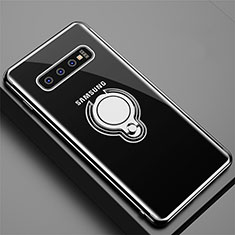 Coque Ultra Slim Silicone Souple Housse Etui Transparente avec Support Bague Anneau Aimante Magnetique C02 pour Samsung Galaxy S10 5G Noir