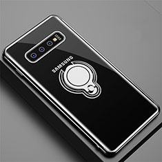 Coque Ultra Slim Silicone Souple Housse Etui Transparente avec Support Bague Anneau Aimante Magnetique C02 pour Samsung Galaxy S10 Noir