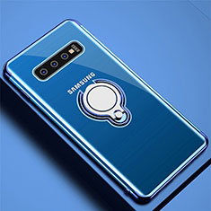 Coque Ultra Slim Silicone Souple Housse Etui Transparente avec Support Bague Anneau Aimante Magnetique C02 pour Samsung Galaxy S10 Plus Bleu