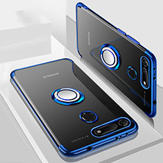 Coque Ultra Slim Silicone Souple Housse Etui Transparente avec Support Bague Anneau Aimante Magnetique C03 pour Huawei Honor View 20 Bleu