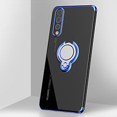 Coque Ultra Slim Silicone Souple Housse Etui Transparente avec Support Bague Anneau Aimante Magnetique C03 pour Huawei P20 Pro Bleu