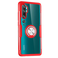 Coque Ultra Slim Silicone Souple Housse Etui Transparente avec Support Bague Anneau Aimante Magnetique D02 pour Xiaomi Mi Note 10 Rouge
