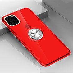 Coque Ultra Slim Silicone Souple Housse Etui Transparente avec Support Bague Anneau Aimante Magnetique F01 pour Apple iPhone 11 Pro Rouge