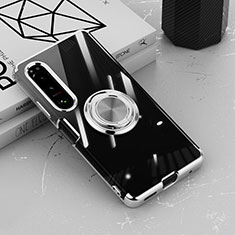 Coque Ultra Slim Silicone Souple Housse Etui Transparente avec Support Bague Anneau Aimante Magnetique pour Sony Xperia 1 IV Argent