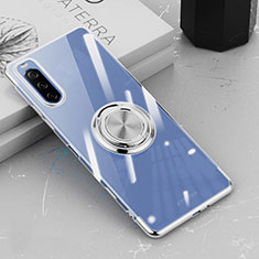 Coque Ultra Slim Silicone Souple Housse Etui Transparente avec Support Bague Anneau Aimante Magnetique pour Sony Xperia 10 III Argent