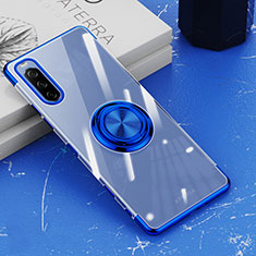 Coque Ultra Slim Silicone Souple Housse Etui Transparente avec Support Bague Anneau Aimante Magnetique pour Sony Xperia 10 III SO-52B Bleu