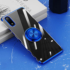 Coque Ultra Slim Silicone Souple Housse Etui Transparente avec Support Bague Anneau Aimante Magnetique pour Sony Xperia Ace II SO-41B Bleu