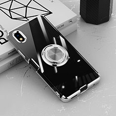 Coque Ultra Slim Silicone Souple Housse Etui Transparente avec Support Bague Anneau Aimante Magnetique pour Sony Xperia Ace III SO-53C Argent