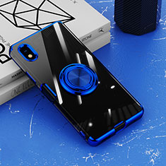 Coque Ultra Slim Silicone Souple Housse Etui Transparente avec Support Bague Anneau Aimante Magnetique pour Sony Xperia Ace III SOG08 Bleu